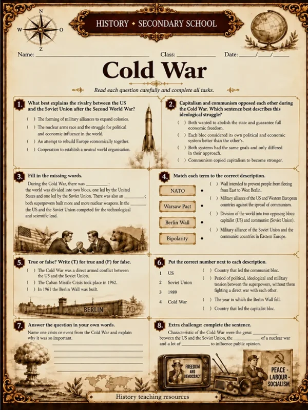 History worksheet: Cold War – secondary school
