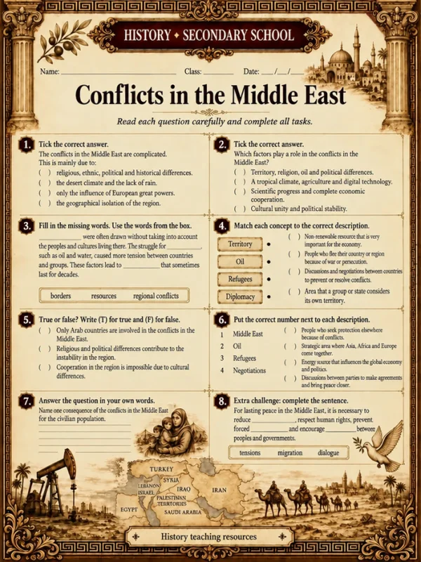 History worksheet: Middle East Conflicts – secondary school